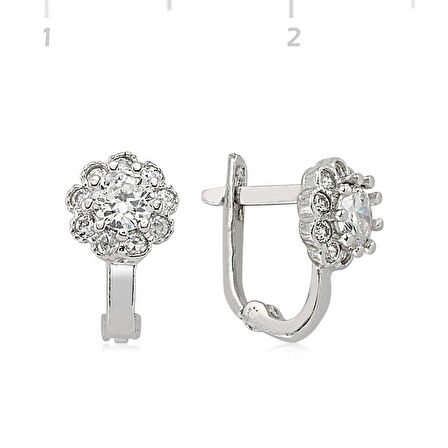 Gümüş Beyaz Taşlı Çiçek Küpe