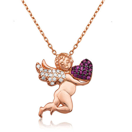 Gümüş Kalp Tutan Melek Kadın Kolye