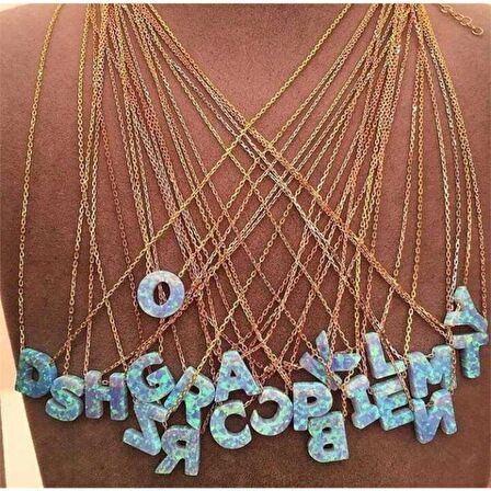 Gümüş Opal Harf Kadın Kolye