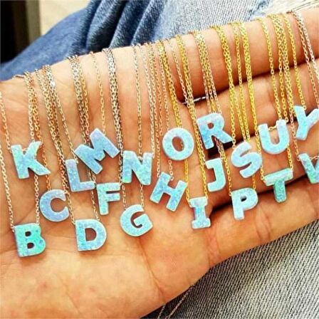 Gümüş Opal Harf Kadın Kolye