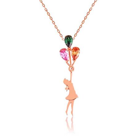 Gümüş Balon Tutan Kız Kadın Kolyesi