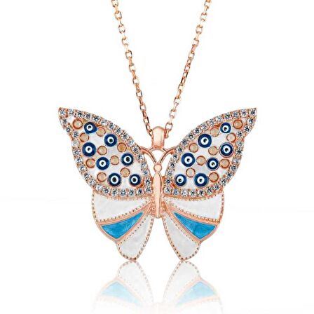 Gümüş Nazarlı Kelebek Kadın Kolye