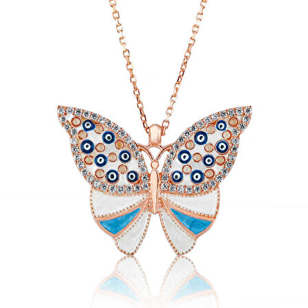 Gümüş Nazarlı Kelebek Kadın Kolye