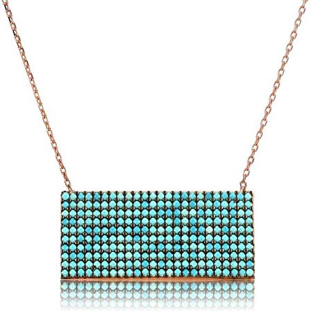 Gümüş Mavi Taşlı Dikdörtgen Kadın Kolye