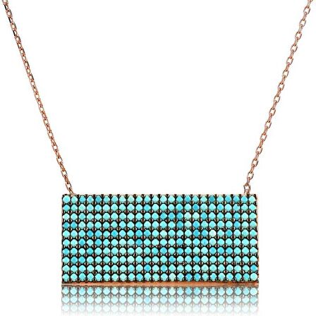 Gümüş Mavi Taşlı Dikdörtgen Kadın Kolye