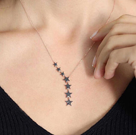 Gümüş Siyah Kayan Yıldızlar Kadın Kolye