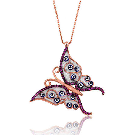 Gümüş Nazarlı Kelebek Kadın Kolye