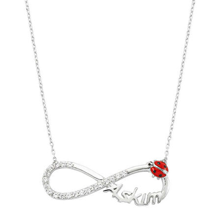 Gümüş Uğur Böcekli Sonsuzluk Aşkım Kadın Kolye