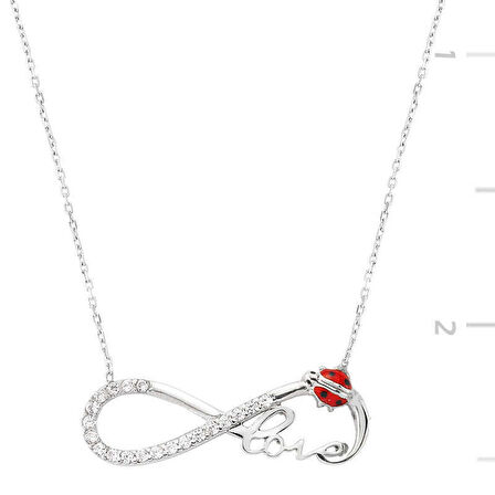 Gümüş Uğur Böcekli Sonsuzluk Love Kadın Kolye