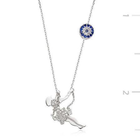 Gümüş Nazarlı Salıncaklı Kız Kadın Kolye