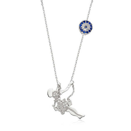 Gümüş Nazarlı Salıncaklı Kız Kadın Kolye