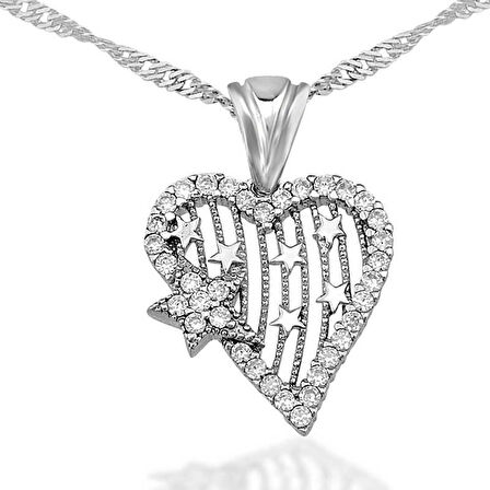 Gümüş Kalp Yıldız Kadın Kolye