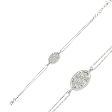 Gümüş Oval Beyaz Taşlı Kadın Bileklik