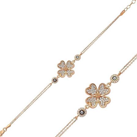 Gümüş Kalpli Yonca Kadın Bileklik