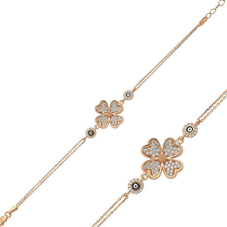 Gümüş Kalpli Yonca Kadın Bileklik