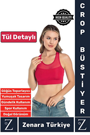 Yüksek Kalite Göğüs Toparlayıcı Sarkma Önleyen Spor Gündelik Kullanım Tül Detaylı Şık Crop Büstiyer