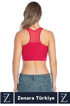 Yüksek Kalite Göğüs Toparlayıcı Sarkma Önleyen Spor Gündelik Kullanım Tül Detaylı Şık Crop Büstiyer