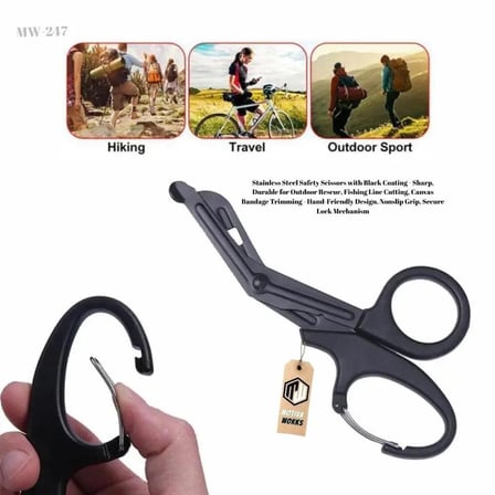 Taktik Süper Kesici Medikal Outdoor Askeri Av Tipi Karabinalı Makas Siyah MW247