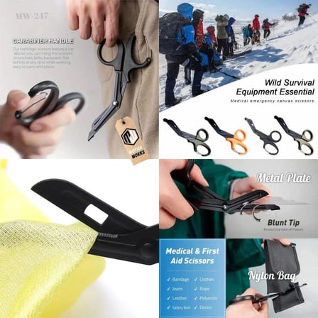 Taktik Süper Kesici Medikal Outdoor Askeri Av Tipi Karabinalı Makas Siyah MW247