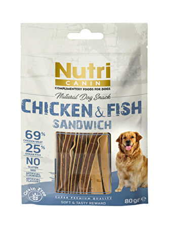 Nutri Canin Tahılsız 80 Gr Tavuk Balık Etli Sandvic Köpek Ödülü 14 Adet