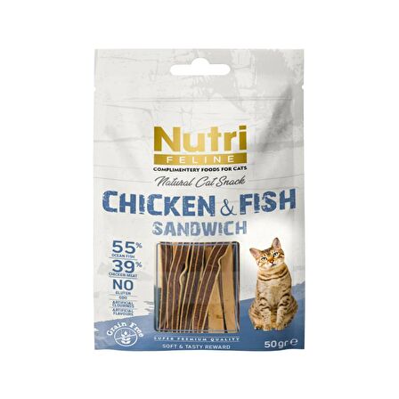 Nutri Feline Tahılsız 50 Gr Tavuk Balık Etli Sandvic Kedi Ödülü 1 Adet