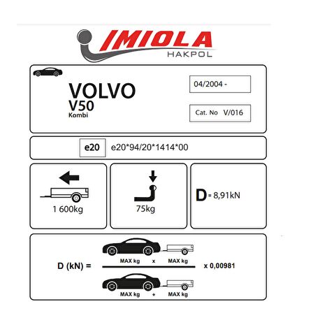 Hakpol Volvo V50 04/2004Ve Sonrası Çeki Demiri