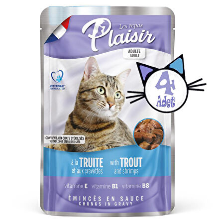 Plaisir 100Gr Pouch Trout and Shrimps Alabalık Karides Etli 4Adet Kedi Maması