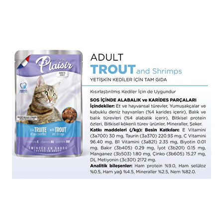 Plaisir 100Gr Pouch Trout and Shrimps Alabalık Karides Etli 4Adet Kedi Maması