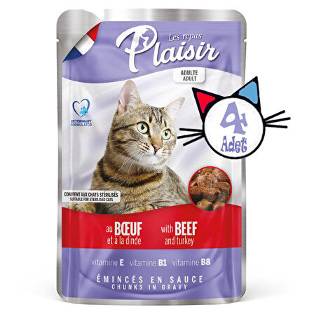 Plaisir 100Gr Pouch Beef and Dinde Sığır Hindi Etli 4Adet Kedi Maması