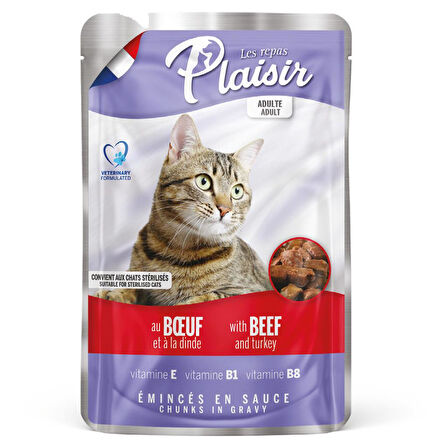 Plaisir 100Gr Pouch Beef and Dinde Sığır Hindi Etli 4Adet Kedi Maması