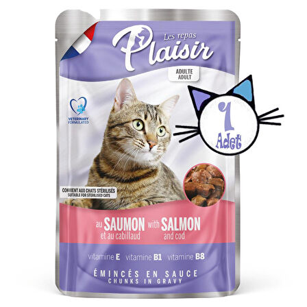 Plaisir 100Gr Pouch Salmon and Cod Somon Morina Etli 1Adet Kedi Maması