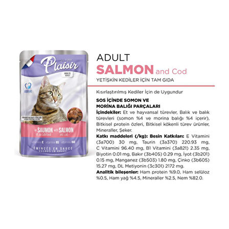 Plaisir 100Gr Pouch Salmon and Cod Somon Morina Etli 1Adet Kedi Maması