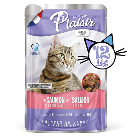 Plaisir 100Gr Pouch Salmon and Cod Somon Morina Etli 12Adet Kedi Maması