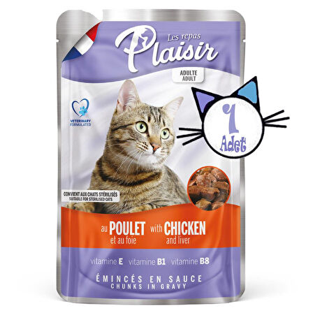 Plaisir 100Gr  Pouch Chicken and Liver Tavuk Etli Ciğerli 1Adet Kedi Maması