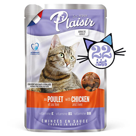 Plaisir 100Gr Pouch Chicken and Liver Tavuk Etli Ciğerli 22Adet Kedi Maması