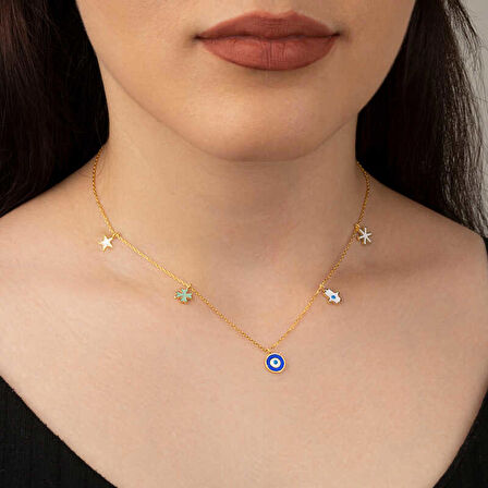 Gümüş Gold Nazarlı Şans Kadın Kolye