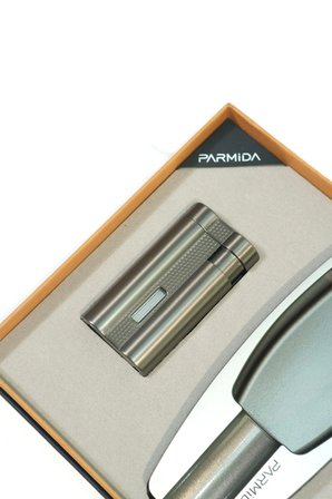Parmida 3 Torch Gunmetal Çakmak Gunmetal Tekli Küllük İkili Puro Seti TR9849