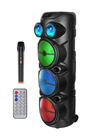 Hepu HP-974 Partybox Hoparlör 20W Güç 3 x 8 Woofer RGB Işık Efektleri Kablosuz Mikrofonlu