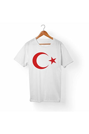 Beyaz Unisex Baskılı Ay Yıldız Tshirt + Balon + Bayrak - 29 Ekim Cumhuriyet Bayramı Tişört