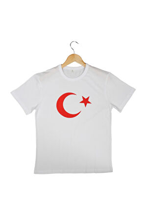 Beyaz Unisex Baskılı Ay Yıldız Tshirt + Balon + Bayrak - 29 Ekim Cumhuriyet Bayramı Tişört