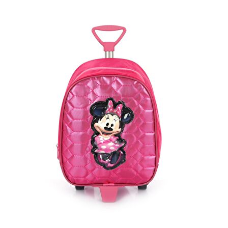 Çekçekli Pembe Parlak Dikişli Minnie Mouse Baskılı Anaokulu Çantası - Kreş Çantası