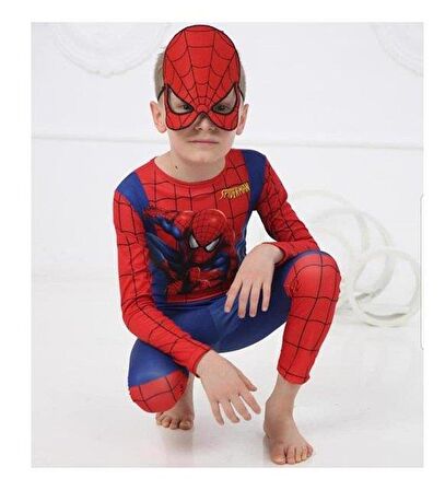 Baskılı Spiderman Örümcek Adam Kostümü + Spiderman Maske - Örümcek Adam Kostüm