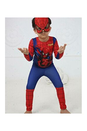 Baskılı Spiderman Örümcek Adam Kostümü + Spiderman Maske - Örümcek Adam Kostüm