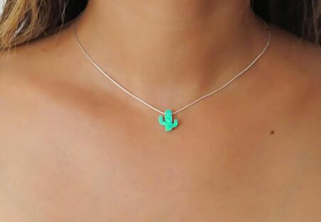 KAKTÜS OPAL 925 AYAR GÜMÜŞ KOLYE