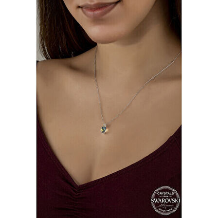 Crystal Taşlı Drop Kesim  925 Ayar Gümüş Kolye