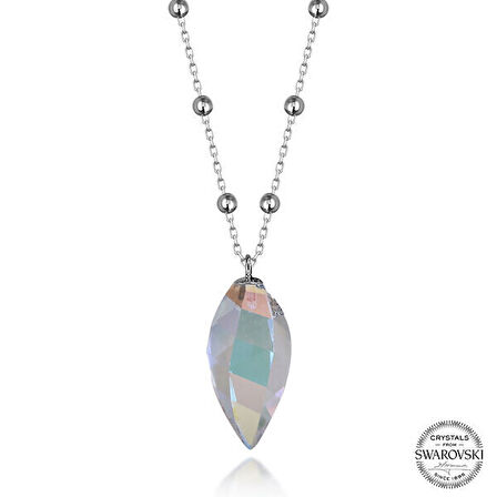 Crystal Taşlı  Top Zincir 925 Ayar Gümüş Kolye