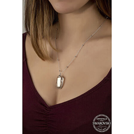 Crystal Taşlı Baget  Top  Zincir 925 Ayar Gümüş Kolye