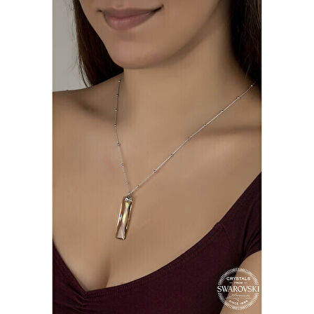 Crystal Taşlı Baget  Top  Zincir 925 Ayar Gümüş Kolye