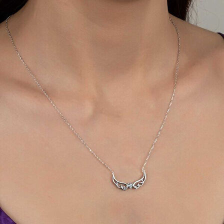 Taşlı Kanat 925 Ayar Gümüş Kolye