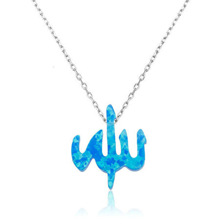 Opal Taşlı Allah Muhammet Yazılı 925 Ayar Gümüş Kolye